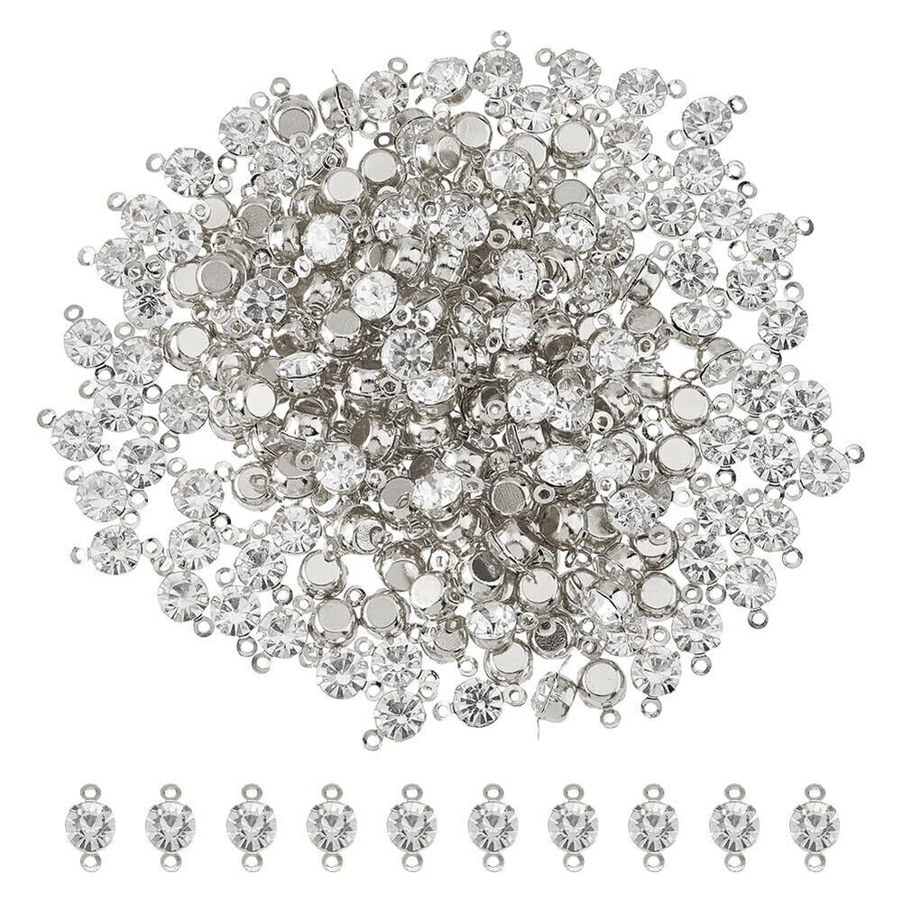 8932 200Pcs Cubic Zirconia Connector Charms Silver Rhinestones Bracelet